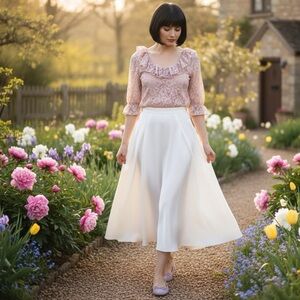 Vintage Women's Floral Lace Mesh Top 3/4 Quarter Sleeve Ruffle Neck Sheer Blouse